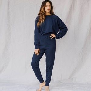 Christy Dawn knit cotton navy blue joggers.